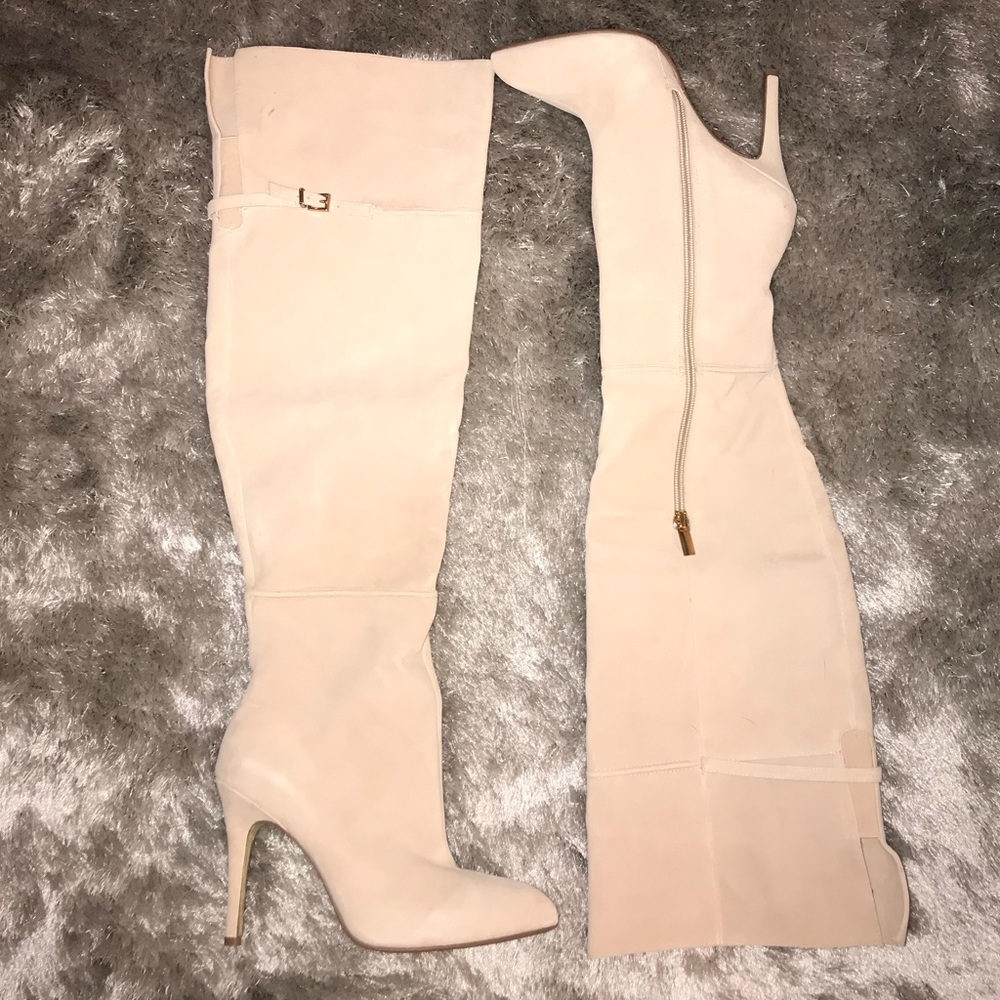 Over the knee nude suede boots
